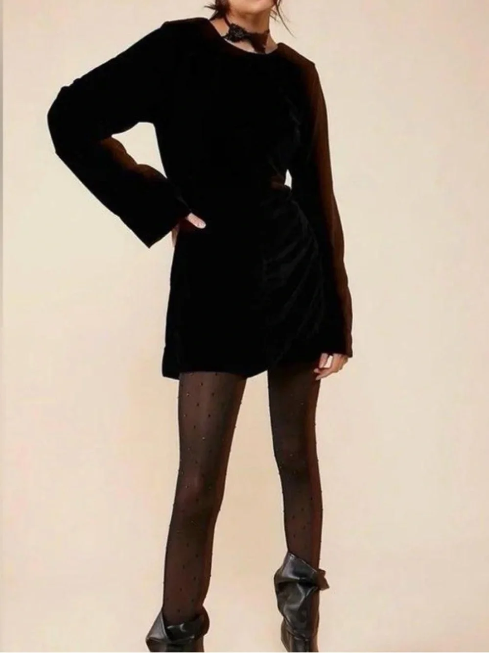 Free People Black Velvet Backless Mini Dress Size XS NWT - Picture 2 of 8